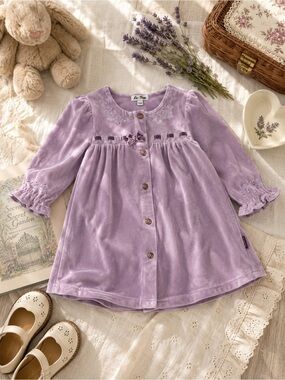 Vintage Le Top Lavender Purple  Velvet Button-Front Girls Dress